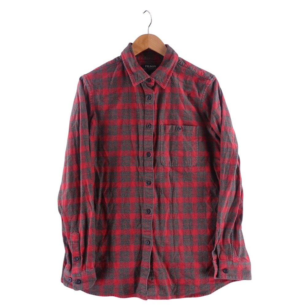 Filson Mens Large Alaskan Guide Shirt Red Grey Plaid Flannel Button Down